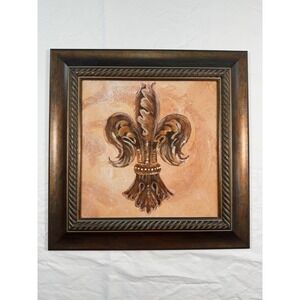 Framed Fleur De Lis Wall Art New Orleans Style Rustic Decor Brown Gold